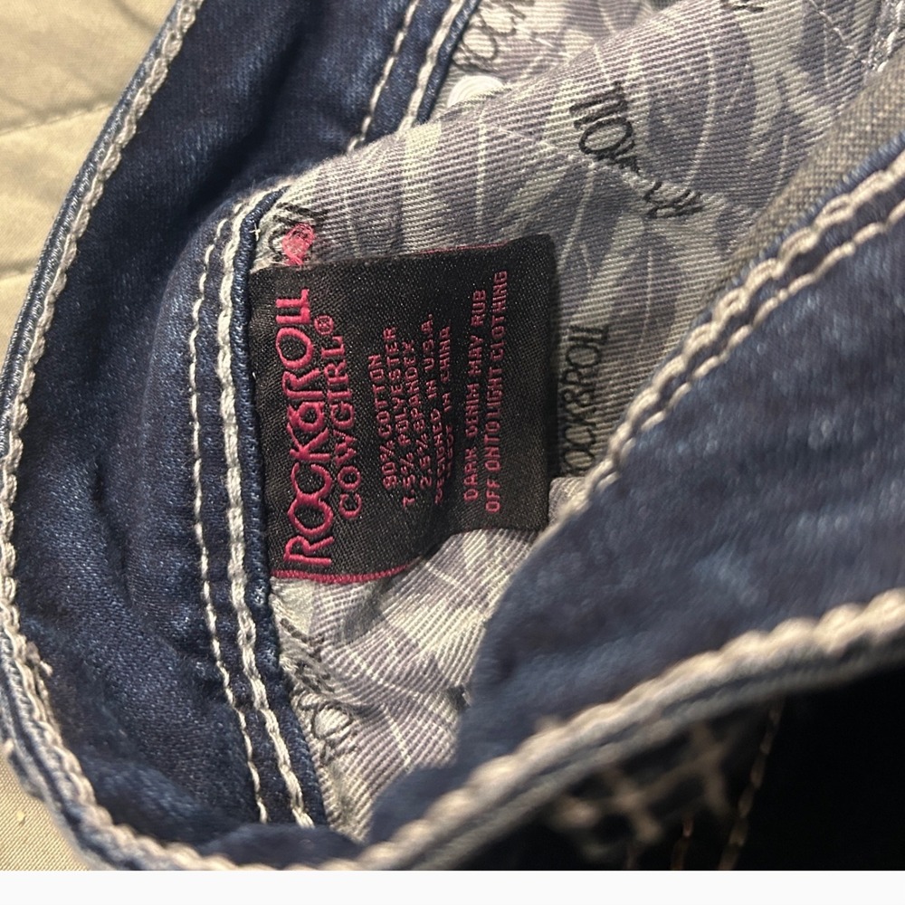 RockRoll Y2K Cowgirl Rival Boot cut Jeans Embellished Pockets 33x34 DarkWash - Picture 5 of 8